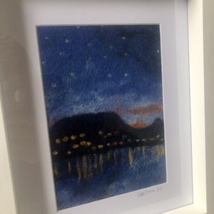 Tűnemezelt gyapjúkép - Balatoni éjszaka - művészet - textilkép - nemezelt - Meska.hu