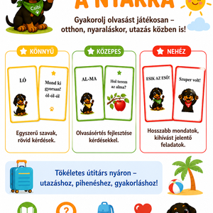 Olvasókártyák, Játék & Sport, Készségfejlesztő és Logikai játék, Oktató játékok, Fotó, grafika, rajz, illusztráció, Olvasókártyák a nyárra – Csibivel! ??

Ne álljon meg a gyakorlás a vakáció alatt sem!
Játékos, szín..., MESKA