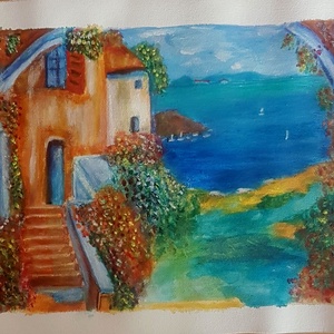 Santorini, Művészet, Festmény, Akril, Festészet, MESKA