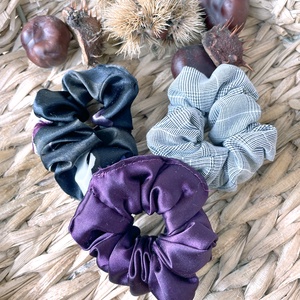 Textil scrunchie hajgumi szett, S - lila és kockás - Meska.hu
