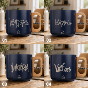 Névre szóló gravírozott acél bögre fa fogantyúval � 400 ml - otthon & életmód - konyhafelszerelés, tálalás - tálalás - bögre & csésze - Meska.hu