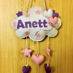 Felhő filc névtábla szívekkel, falidísz , ajtódísz , babaszoba dekoráció  - otthon & életmód - babaszoba, gyerekszoba - babaszoba dekoráció - Meska.hu