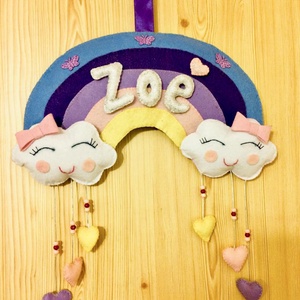 Szivárványos filc névtábla, falidísz, babaszoba dekoráció - otthon & életmód - babaszoba, gyerekszoba - babaszoba dekoráció - Meska.hu