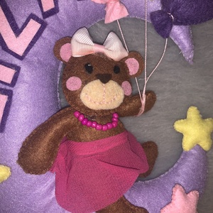 Maci a holdon lufikkal, csillagokkal filc  gyerek névtábla, falidísz, babaszoba dekoráció,ajtódísz - otthon & életmód - babaszoba, gyerekszoba - babaszoba dekoráció - Meska.hu