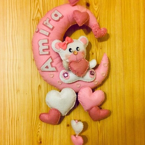 Fehér macis filc névtábla, falidísz, babaszoba dekoráció  - otthon & életmód - babaszoba, gyerekszoba - gyerek névtábla - Meska.hu