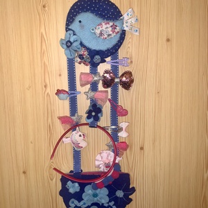 Kék madár  filc hajcsat tartó, Ékszer, Ékszertartó, Fali ékszertartó, Varrás, Mindenmás, MESKA