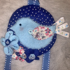 Kék madár  filc hajcsat tartó - ékszer - ékszertartó - fali ékszertartó - Meska.hu