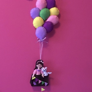 Kislány cicával,léggömbökkel nnévtábla, babaszoba dekoráció, ajtódísz  - otthon & életmód - babaszoba, gyerekszoba - gyerek névtábla - Meska.hu