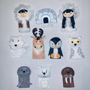 Sarkvidéki élet, vadállatok ujjbáb  készlet- eszkimó, rénszarvas, pingvin,jegesmedve,hóbagoly,sarki róka,fóka,rozmár, Játék & Sport, Bábok, Ujjbáb, Baba-és bábkészítés, Mindenmás, MESKA