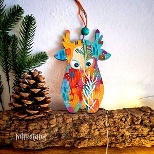 Rilava, az Iránytűszarvas  kézzel festett fafigura, Otthon & Életmód, Dekoráció, Fali és függő dekoráció, Függődísz, Festett tárgyak, MESKA