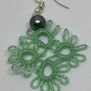 Zöld szinű csipke fülbevaló (1 pár), , Csipkekészítés, MESKA