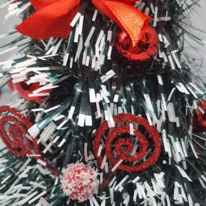 Piros díszes fehér tüskés mű süvegfenyő - otthon & életmód - dekoráció - asztal és polc dekoráció - asztaldísz - Meska.hu