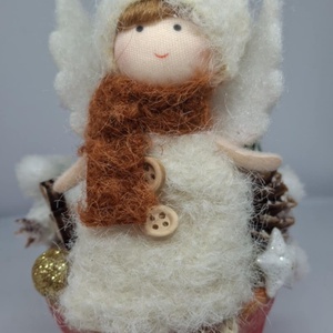 Fehér kis angyalka piros cserépben, Otthon & Életmód, Dekoráció, Asztal és polc dekoráció, Asztaldísz, Mindenmás, MESKA