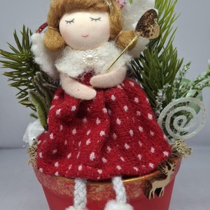 Piros pöttyös ruhás angyalka piros cserépben, Otthon & Életmód, Dekoráció, Asztal és polc dekoráció, Asztaldísz, Mindenmás, MESKA