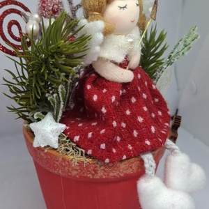 Piros pöttyös ruhás angyalka piros cserépben - otthon & életmód - dekoráció - asztal és polc dekoráció - asztaldísz - Meska.hu