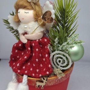 Piros pöttyös ruhás angyalka piros cserépben - otthon & életmód - dekoráció - asztal és polc dekoráció - asztaldísz - Meska.hu