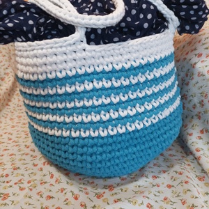Horgolt, csíkos vödör táska, Táska & Tok, Bevásárlás & Shopper táska, Shopper, textiltáska, szatyor, Horgolás, MESKA