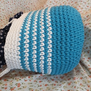 Horgolt, csíkos vödör táska - táska & tok - bevásárlás & shopper táska - shopper, textiltáska, szatyor - Meska.hu