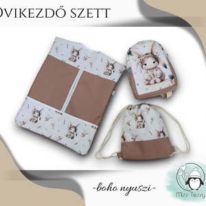 VÍZHATLAN OVIS ZSÁK - TORNAZSÁK SZETT HÁTIZSÁK SZETT  boho nyuszi, Játék & Sport, Ovis felszerelés, Ovis szett (zsák és tornazsák), Hímzés, Varrás, MESKA