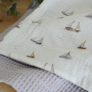 Vitorlás babatakaró névvel � duplagéz és waffle pamutból  - baba - mama - baba ágynemű - babatakaró, gyerek pléd - Meska.hu