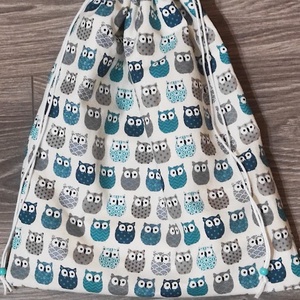 Bézs alapon kék-szürke bagoly  mintás kenyeres zsák-  pékáru tároló  zsák  - táska & tok - bevásárlás & shopper táska - kenyeres zsák - Meska.hu
