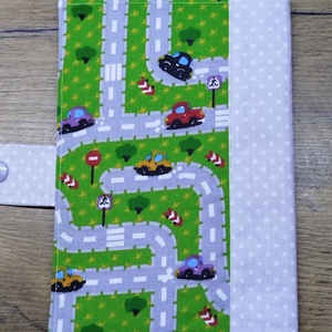 textil gyermek egészségügyi kiskönyv borító,autó mintával - otthon & életmód - papír, írószer - egészségügyi kiskönyv borító - Meska.hu