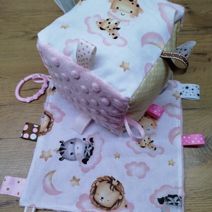   mintás  címkerongyi+puha csörgő címkekocka szett - baba - mama - baba játékok - babakocka - Meska.hu