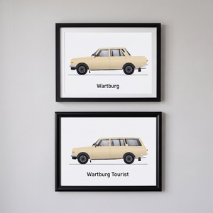 Keretezett Retro Wartburg Grafika (Szedán és Tourist/Kombi) - Nosztalgia Falikép A4 méretben, Otthon & Életmód, Dekoráció, Kép & Falikép, Poszter, , MESKA