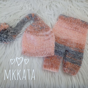   Kötött baba sapka és nadrág szett újszülött fotózásra  - ruha & divat - babaruha & gyerekruha - babafotózási ruha és kellék - Meska.hu