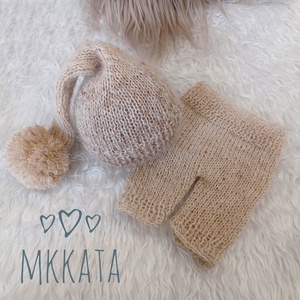  Kötött baba sapka és nadrág szett újszülött fotózásra , Ruha & Divat, Babaruha & Gyerekruha, Babafotózási ruha és kellék, Varrás, Kötés, MESKA