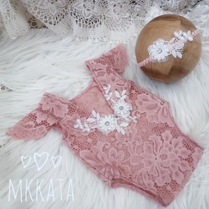 Csipke body és fejpánt szett Újszülött fotózáshoz - ruha & divat - babaruha & gyerekruha - babafotózási ruha és kellék - Meska.hu