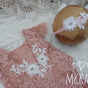 Csipke body és fejpánt szett Újszülött fotózáshoz - ruha & divat - babaruha & gyerekruha - babafotózási ruha és kellék - Meska.hu