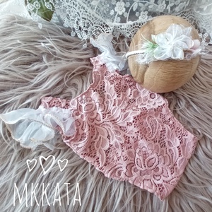 Csipke body és fejpánt szett Újszülött fotózáshoz - ruha & divat - babaruha & gyerekruha - babafotózási ruha és kellék - Meska.hu