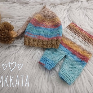  Kötött baba sapka és nadrág szett újszülött fotózásra  - ruha & divat - babaruha & gyerekruha - babafotózási ruha és kellék - Meska.hu