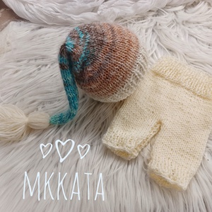  Kötött baba sapka és nadrág szett újszülött fotózásra , Ruha & Divat, Babaruha & Gyerekruha, Babafotózási ruha és kellék, Varrás, Kötés, MESKA
