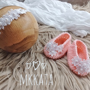 Horgolt baba cipő és fejpánt szett 0-6 hó  - ruha & divat - babaruha & gyerekruha - babacipő - Meska.hu