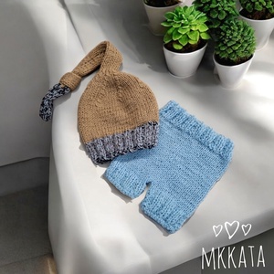  Kötött babasapka és nadrág szett egyedi ujszülött fotózásra , Ruha & Divat, Babaruha & Gyerekruha, Babafotózási ruha és kellék, Varrás, Kötés, MESKA