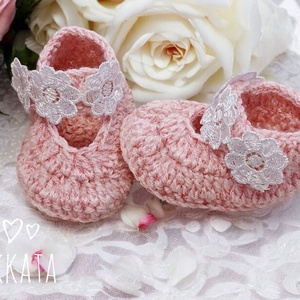 Horgolt baba cipő és fejpánt szett 0-6   hó  - ruha & divat - babaruha & gyerekruha - babacipő - Meska.hu