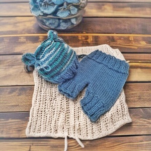  Kötött baba sapka és nadrág szett újszülött fotózásra , Ruha & Divat, Babaruha & Gyerekruha, Babafotózási ruha és kellék, Varrás, Kötés, MESKA