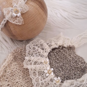 Kézzel kötött szett Újszülött fotózásra - baba - mama - babafotózás - szett újszülött fotózásra - Meska.hu