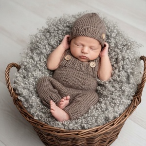 Barna kötött újszülött nadrág és sapka szett � 2 részes babafotózási kellék, Baba - mama, Babafotózás, Szett újszülött fotózásra, Kötés, MESKA