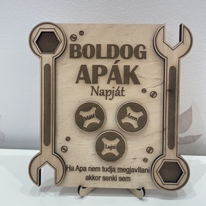 Apának, Papának villáskulcsos tábla , Otthon & Életmód, Dekoráció, Kép & Falikép, Fából készült kép, Famegmunkálás, Gravírozás, pirográfia, MESKA