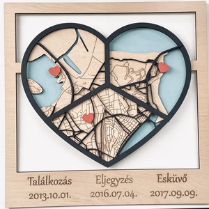 Szív alakú emlék térkép, Otthon & Életmód, Dekoráció, Kép & Falikép, Táblakép, Famegmunkálás, Gravírozás, pirográfia, MESKA