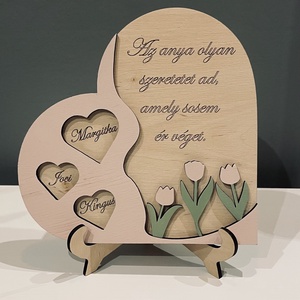 Anyának, Mamának szív alakú tábla virágokkal - otthon & életmód - dekoráció - kép & falikép - fából készült kép - Meska.hu