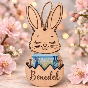 Névre szóló húsvéti nyuszi kosárjelölő és pénzátadó - ünnepi díszek, dekorációk - húsvéti díszek és dekorációk - húsvéti ajándékátadó - Meska.hu