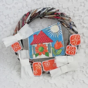 Öko színes decoupage ajtódísz - LIMITÁLT, Otthon & Életmód, Dekoráció, Ajtó- és ablak dekoráció, Ajtódísz & Kopogtató, Decoupage, transzfer és szalvétatechnika, Újrahasznosított alapanyagból készült termékek, MESKA