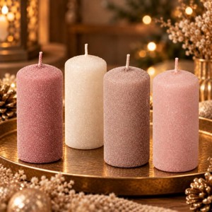 Bársony glitter henger gyertya 40�100 mm � meleg és natúr árnyalatok, 4 db - Meska.hu