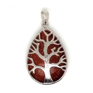 Felezett csepp medál fa goldstone vörös 25x35mm, Ékszer, Nyaklánc, Medál, , MESKA