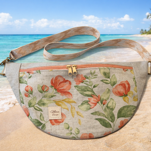 Rózsás virágos nagy Moonlight belt bag, Táska & Tok, Övtáska, Varrás, Rózsás virágmintás lenes anyagú  övtáska, nyáron kényelmes viselet utazáshoz repülőn, hétköznapokba..., MESKA