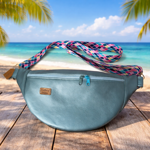 Metál világoskék ökobőr nagy Moonlight belt bag, Táska & Tok, Övtáska, Varrás, MESKA